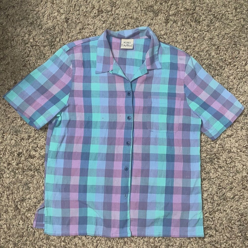 Vintage Koret Checkered Blue & Purple Shortsleeve Buttondown Shirt